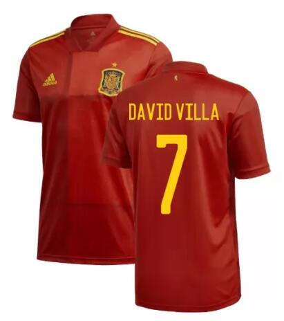 2020 EURO Spain Home Kit Soccer Jersey DAVID VILLA 7